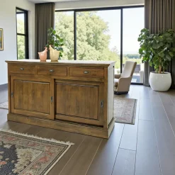 Buffets En Bois|Buffets En Bois|Tradition Buffet ancien 2 portes coulissantes hévéa 160cm