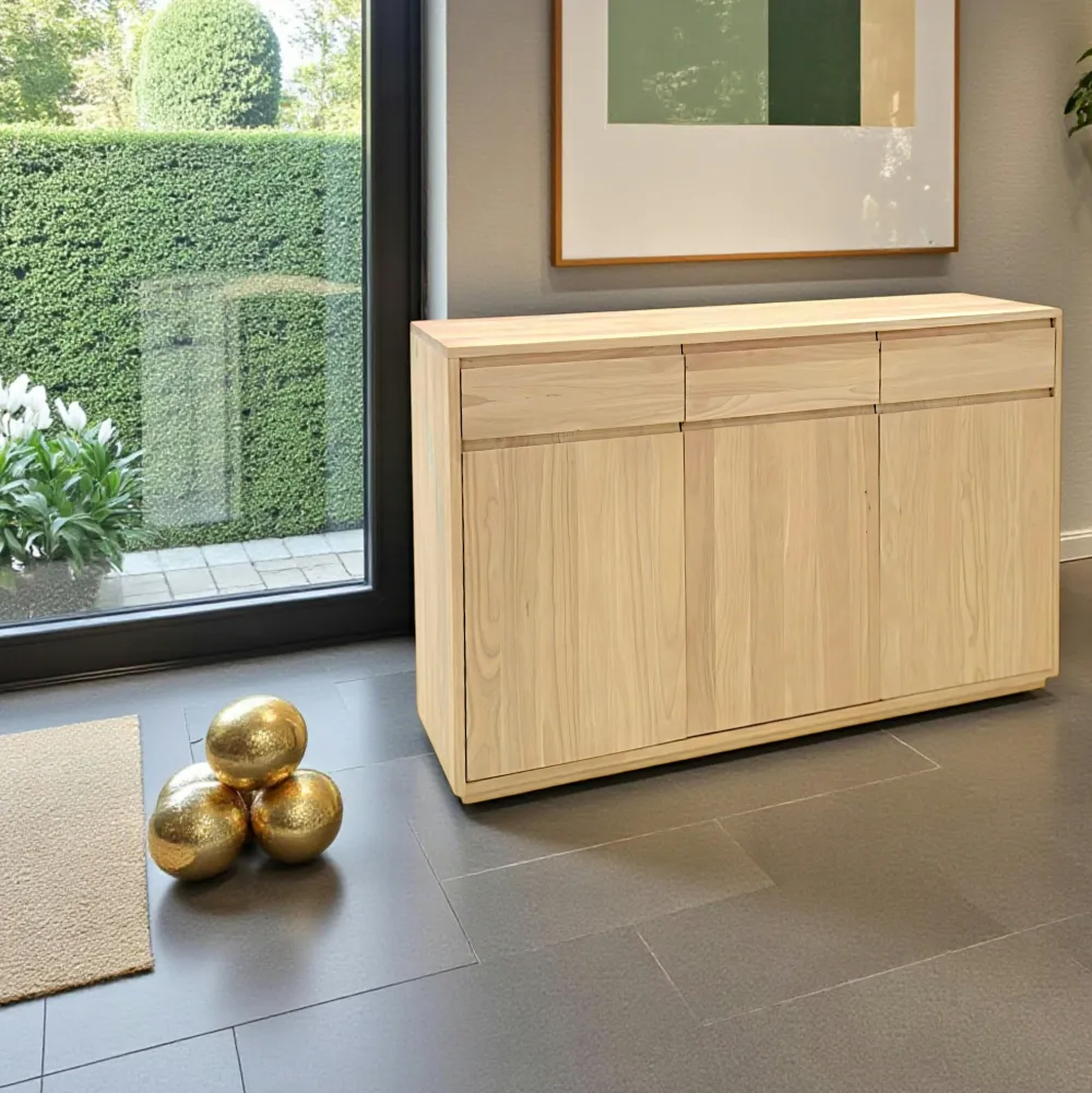 Buffets Contemporains|Buffets Contemporains|Baltic Buffet bas Hévéa 3 portes, 3 tiroirs 130x40x88cm