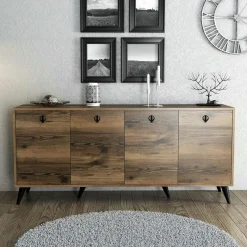 Buffets Blancs|Buffets Blancs|UMEA Buffet blanc moderne 4 portes, poignées à anneaux