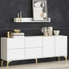 Buffets Contemporains|Buffets Contemporains|JENA Buffet blanc moderne chic à pieds dorés, 6 portes