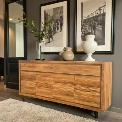 Buffets Contemporains|Buffets Contemporains|ROSETO Buffet bois massif 3 portes - frise décorative