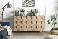 Buffets Contemporains|Buffets Contemporains|CARPATES Buffet contemporain bois de sapin damier