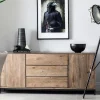 Buffets Contemporains|Buffets Contemporains|HUDSON Buffet contemporain chêne massif encadrement métal noir