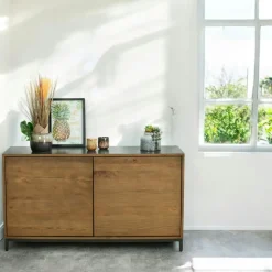 Buffets Contemporains|Buffets Contemporains|HUDSON Buffet contemporain chêne massif encadrement métal noir