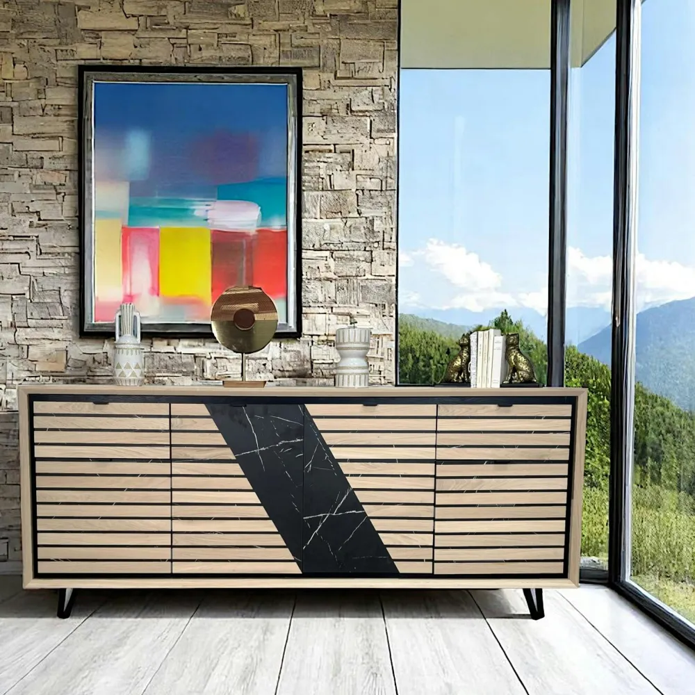 Buffets Contemporains|Buffets Contemporains|ESSEN Buffet design en bois de chêne finition miel, 4 portes