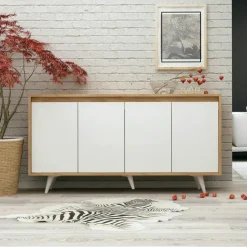 Buffets Contemporains|Buffets Contemporains|JENA Buffet design moderne 4 portes effet travertin