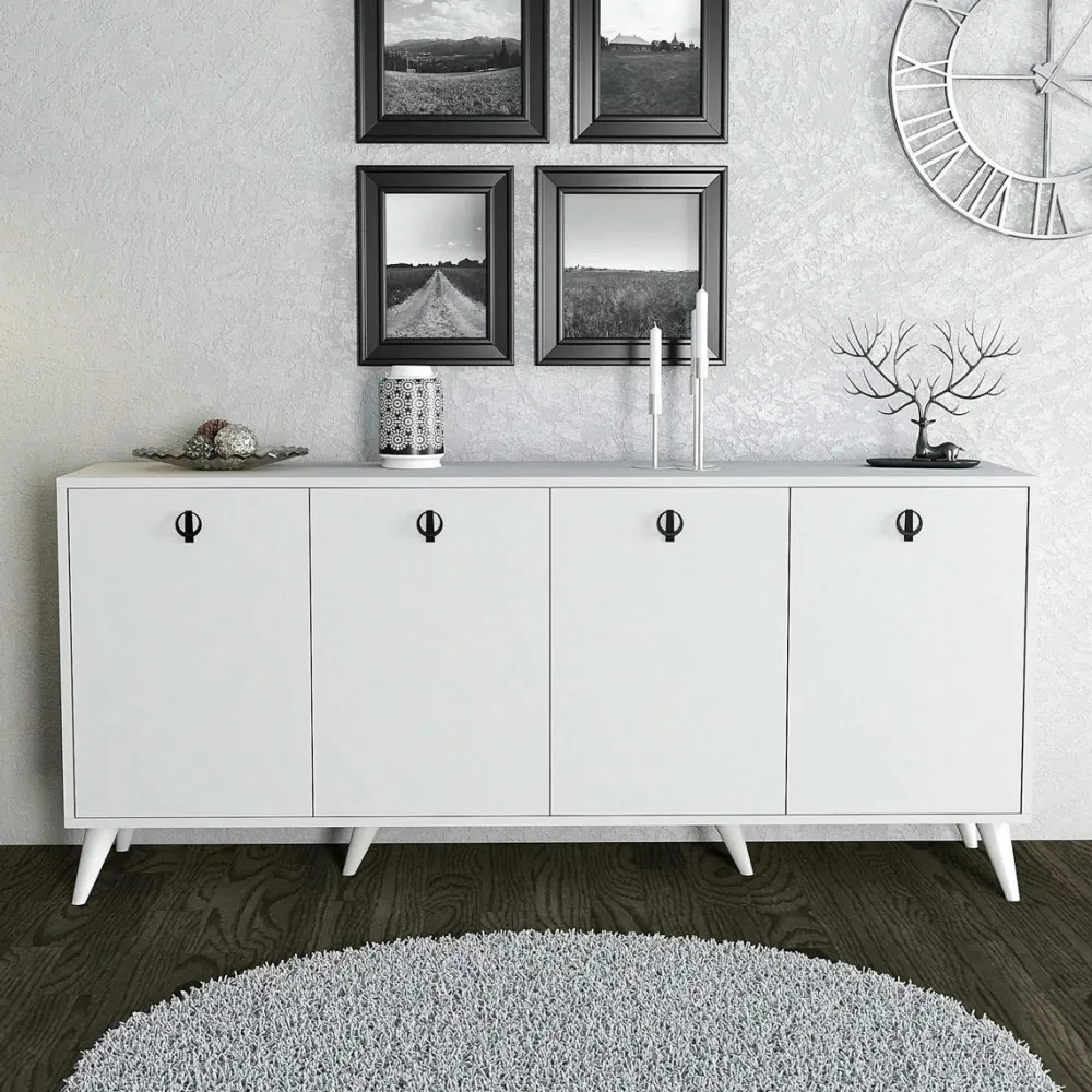 Buffets Contemporains|Buffets Contemporains|UMEA Buffet design moderne 4 portes, façade effet marbre noir