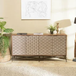Buffets En Bois|Buffets En Bois|KANHA Buffet en bois 4 portes motifs graphiques