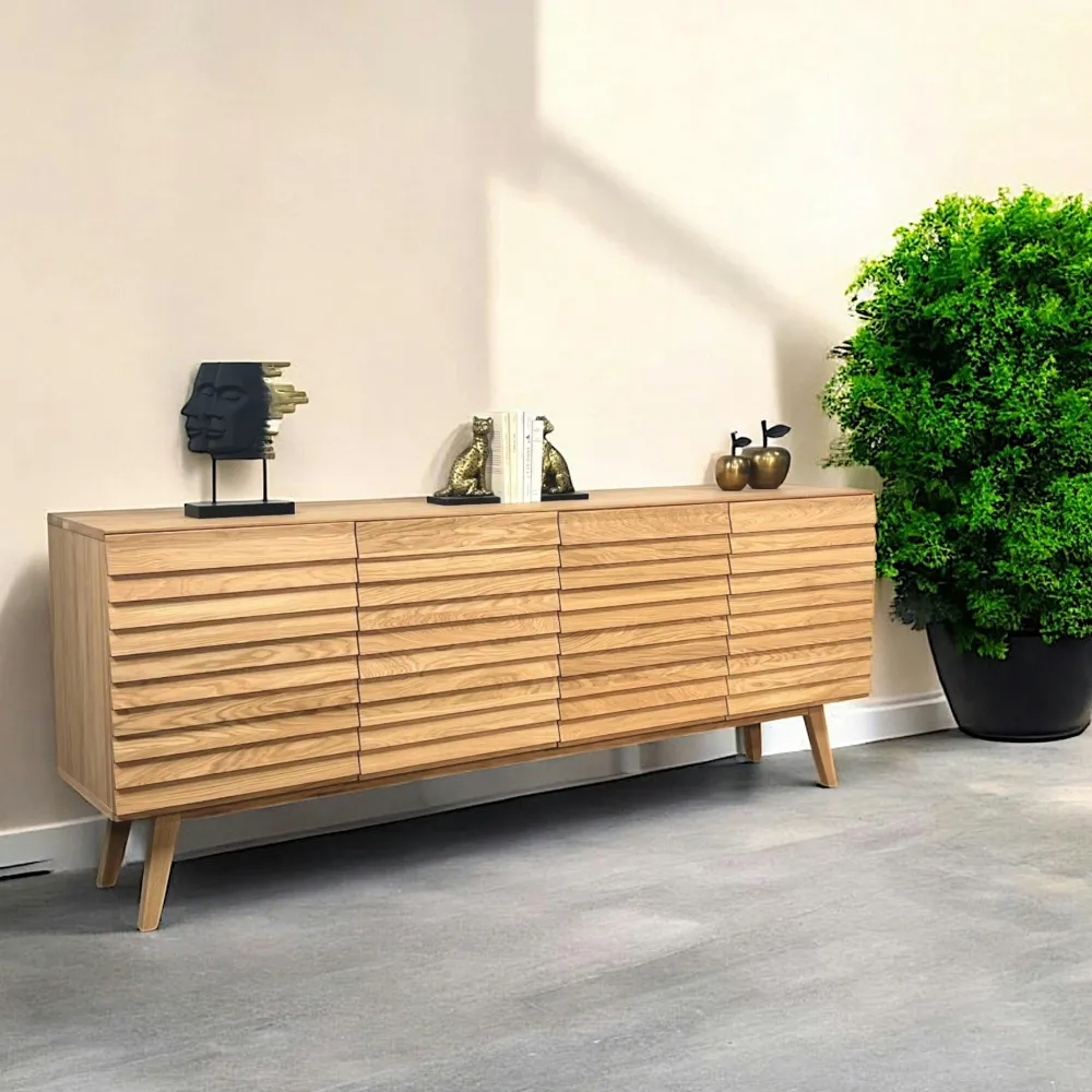 Buffets Contemporains|Buffets Contemporains|COLOGNE Buffet en bois de chêne blanc (4 portes)