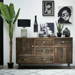 Univers Déco·Vintage|Buffets Vintage|ADÉLAÏDE Buffet en bois recyclé piètement effet laiton vieilli