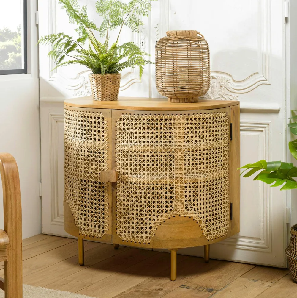 Buffets En Bois|Buffets En Bois|MALAGA Buffet en cannage et bois de manguier 5 portes