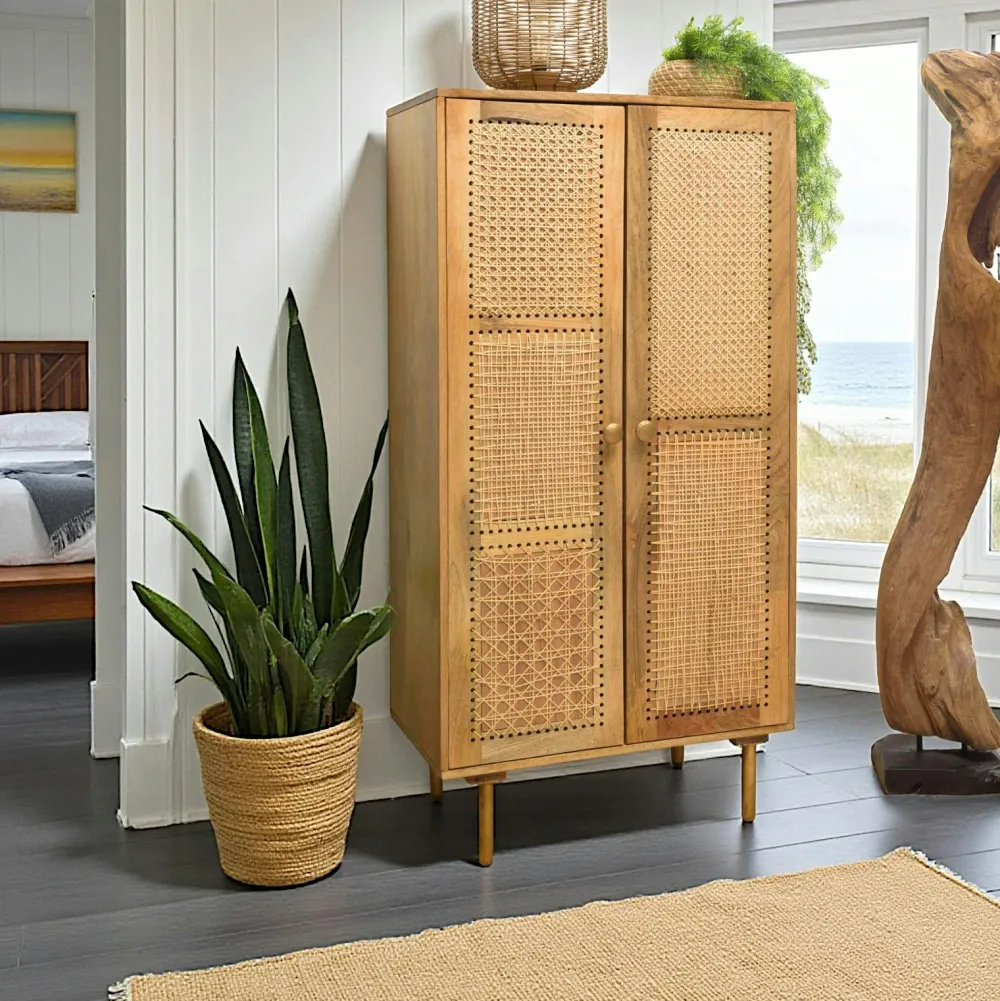 Buffets En Bois|Buffets En Bois|MALAGA Buffet en cannage et bois de manguier 5 portes