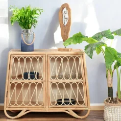 Univers Déco·Scandinave Hygge|Univers Déco·Globe-Trotter|BALI Buffet en rotin avec façade ajourée