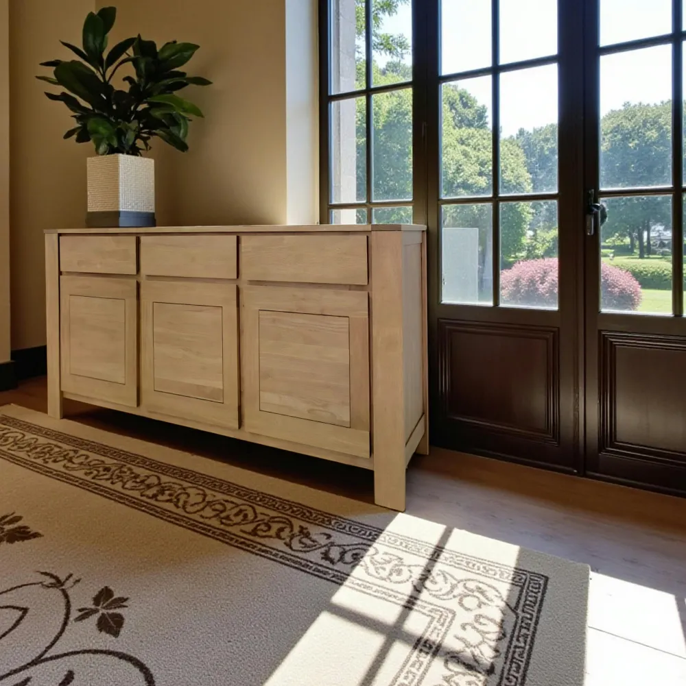 Buffets Contemporains|Buffets Contemporains|Olga Buffet Enfilade Hévéa 3 portes, 3 tiroirs, 160x45x90cm