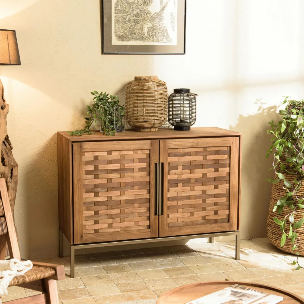 Buffets En Bois|Buffets En Bois|Swing Buffet haut 155 cm 3 portes en teck recyclé sur pied