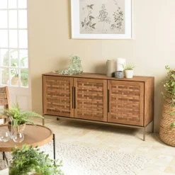 Buffets En Bois|Buffets En Bois|Swing Buffet haut 205,5 cm 4 portes en teck recyclé sur pied