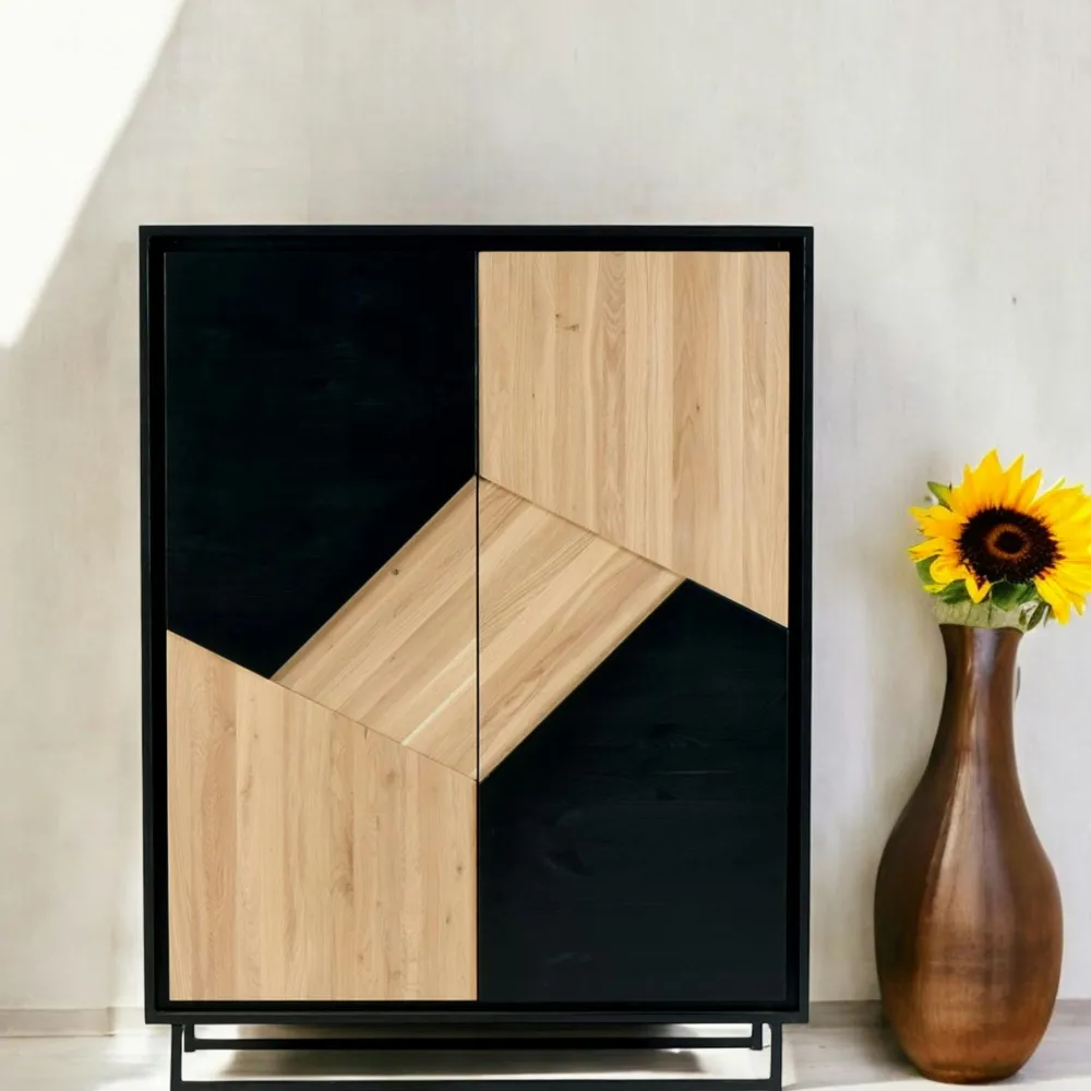 Armoires En Bois|ANINA Buffet haut bois noir et blanc