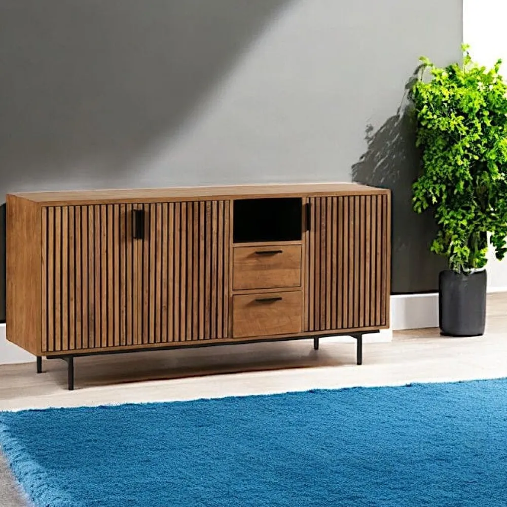 Buffets Contemporains|Buffets Contemporains|FANO Buffet haut design teck recyclé intérieur noir