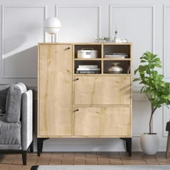 Buffets Contemporains|Buffets Contemporains|JENA Buffet haut moderne effet chêne - 4 niches