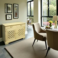 Buffets En Bois|Buffets En Bois|Maori Buffet Hévéa 2 tiroirs, 2 portes motif tressé 120x40x90cm