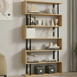 Buffets Contemporains|Buffets Contemporains|JENA Buffet moderne 2 portes avec niches rangement - effet chêne