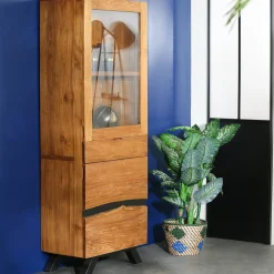 Buffets Contemporains|Buffets Contemporains|BARBADE Buffet moderne bois recyclé teck laque noire 200 cm