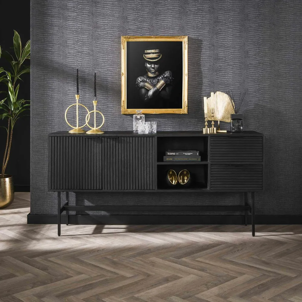 Buffets Contemporains|Buffets Contemporains|Lucknow Buffet noir en bois de manguier