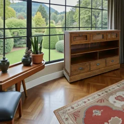 Buffets Bas|Buffet Bas|Maori Buffet ouvert / Grainetier Hévéa 6 tiroirs, 3 niches, 120x40x90cm