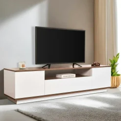 Buffets Contemporains|Buffets Contemporains|MARFA Buffet salle à manger blanc & effet noyer, niche centrale