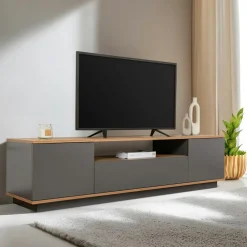 Buffets Contemporains|Buffets Contemporains|MARFA Buffet salle à manger blanc & effet noyer, niche centrale