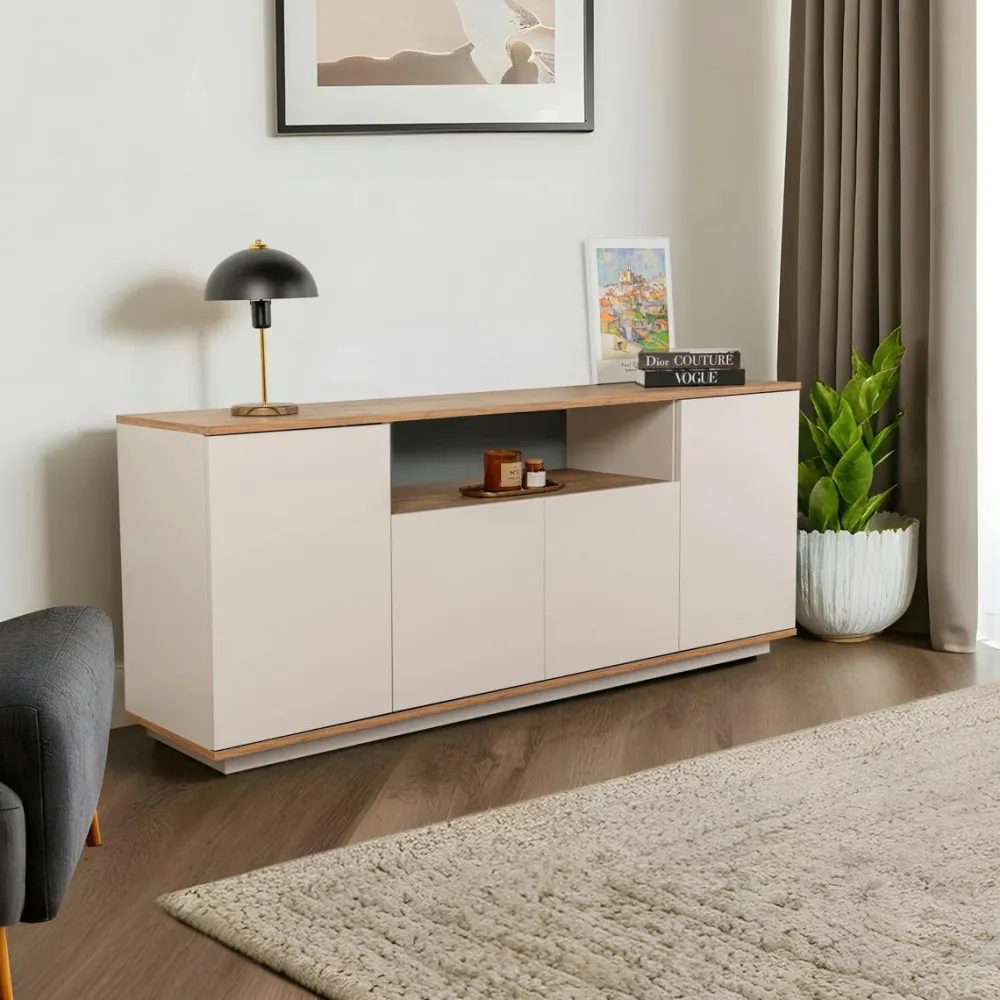 Buffets Contemporains|Buffets Contemporains|MARFA Buffet salle à manger blanc cachemire 1 niche centrale