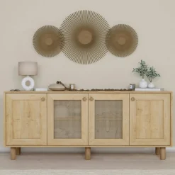 Buffets Contemporains|Buffets Contemporains|VAREN Buffet salle à manger blanc 4 portes à détail cadre