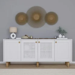 Buffets Contemporains|Buffets Contemporains|VAREN Buffet salle à manger blanc avec détail cannage