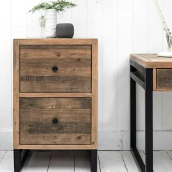 Univers Déco·Loft Industriel|Bureaux En Bois|BRISBANE Bureau bois recyclé métal 2 tiroirs