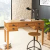 Bureaux En Bois|Bisho Bureau colonial 5 tiroirs Teck Miel 120cm