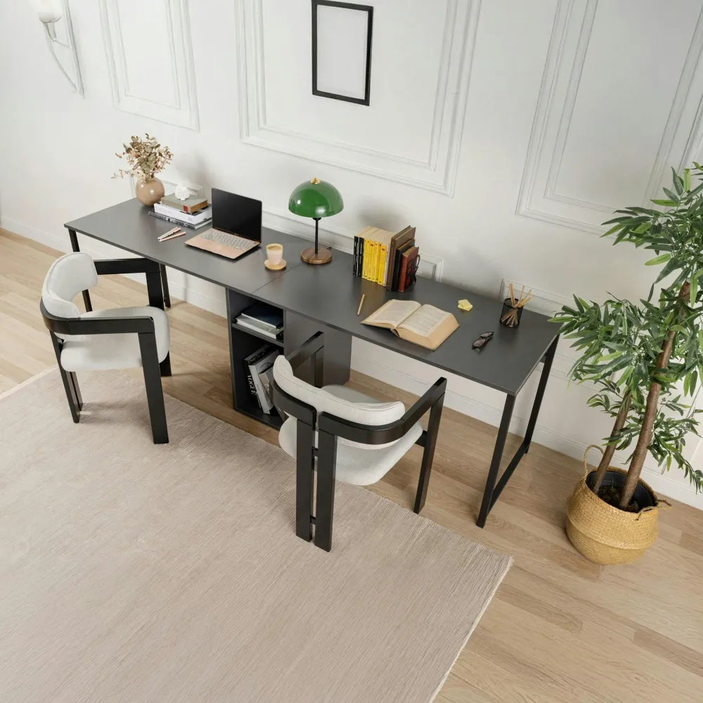 Bureaux En Bois|MARFA Bureau double avec rangement central - plateau effet marbre