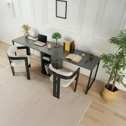 Bureaux En Bois|MARFA Bureau double avec rangement central - plateau effet travertin