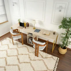 Bureaux En Bois|MARFA Bureau double noir - rangement central intégré