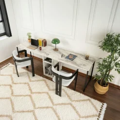 Bureaux En Bois|MARFA Bureau double noir - rangement central intégré