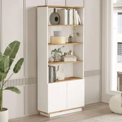 Bureaux En Bois|MARFA Bureau moderne avec rangement niches - effet chêne