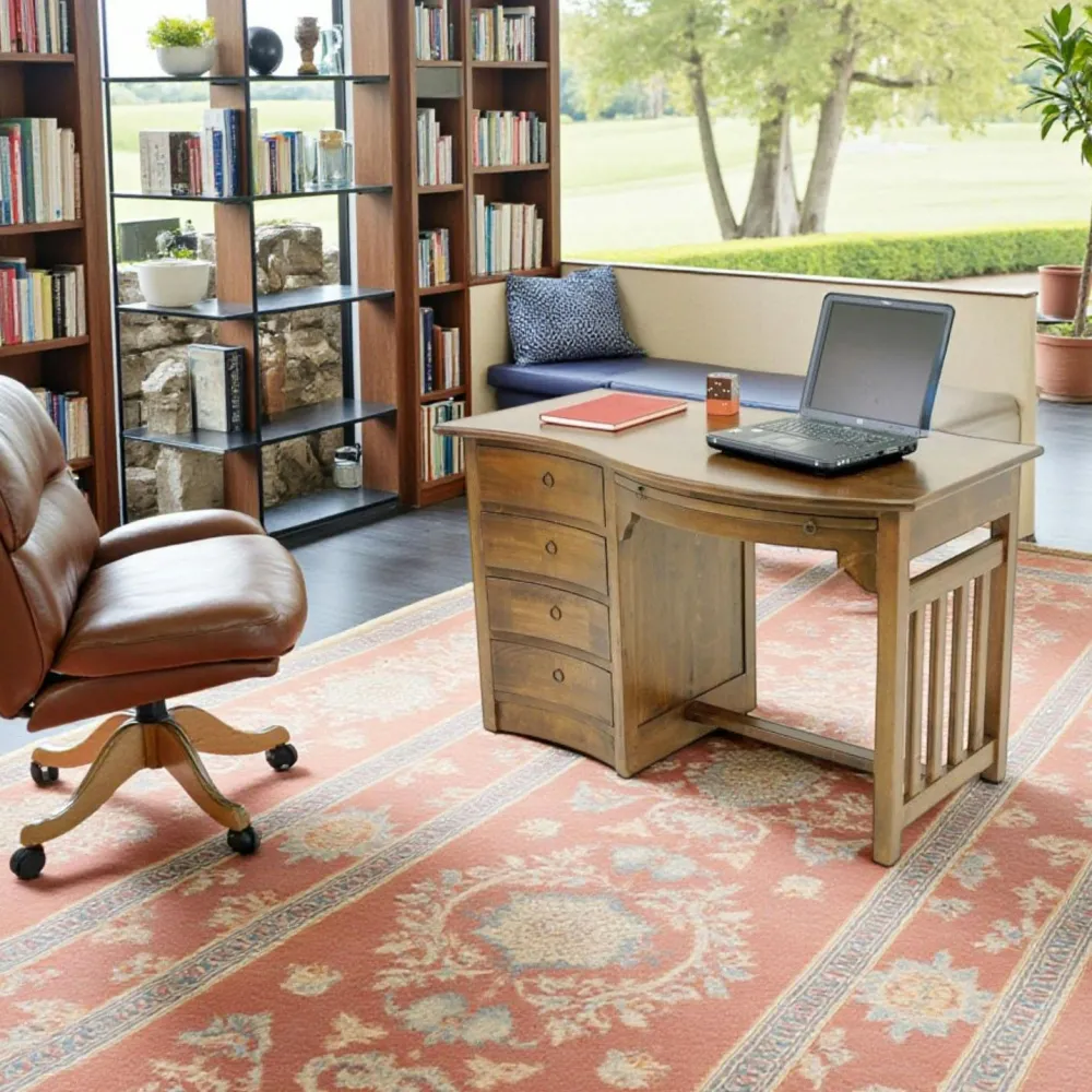 Bureaux En Bois|Tradition Bureau vague colonial 4 tiroirs hévéa 124cm