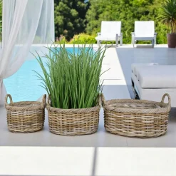 Rangements Déco·Paniers / Boîtes De Rangement|Caches-Pots| Cache-pot bas en rotin (lot de 2)