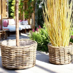 Rangements Déco·Paniers / Boîtes De Rangement|Caches-Pots| Cache-pot bas pour grandes plantes, en rotin (lot de 2)
