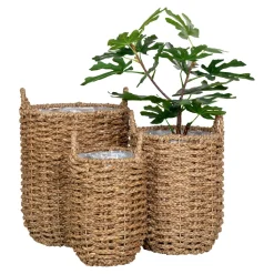 Rangements Déco·Paniers / Boîtes De Rangement|Caches-Pots| Cache-pot en jonc de mer avec anses (lot de 3)