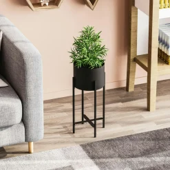 Caches-Pots| Cache-pot sur pied en métal noir – style moderne