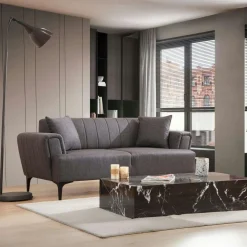 Canapés En Tissu|LUCCA Canapé 2 places anthracite, dossier à coutures verticales