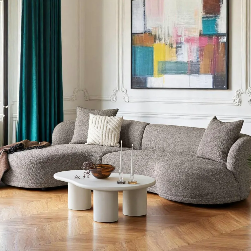 Canapés D'Angle|Canapés En Tissu|BERLIN Canapé 4 places arrondi - marron, méridienne gauche