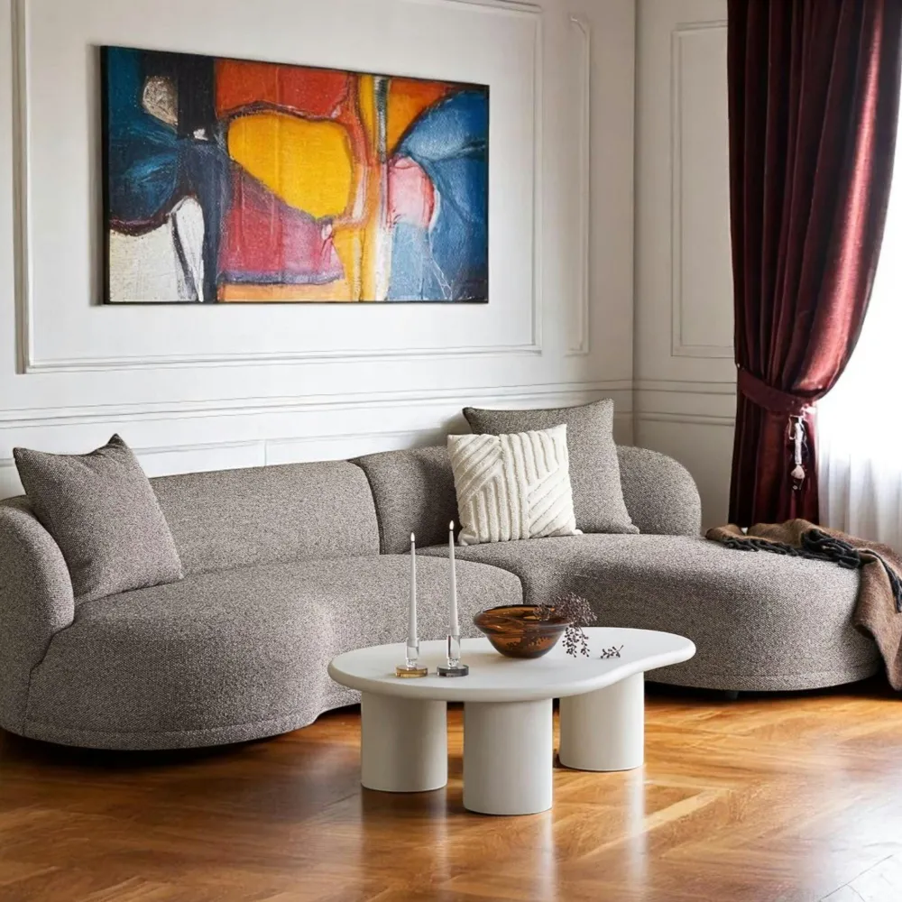 Canapés En Tissu|Canapés D'Angle|BERLIN Canapé 4 places arrondi - sable, méridienne gauche