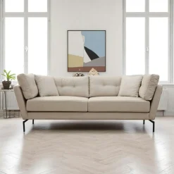 Canapés 3 Places|Canapés En Tissu|LUCCA Canapé 3 places beige - accoudoirs inclinés