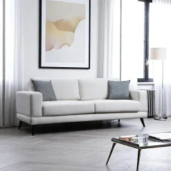 Canapés 3 Places|Canapés En Tissu|VENCE Canapé 3 places beige crème - style contemporain